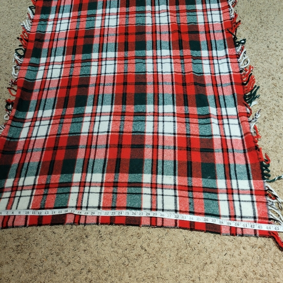 Vintage Troy Pre-owned Plaid Fringed Stadium Leisure Blanket 62 x 44 red/grn/wht - Picture 2 of 6